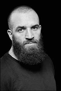 Bearded Staffordshire man in a distinctive black and white monochrome portrait photograph